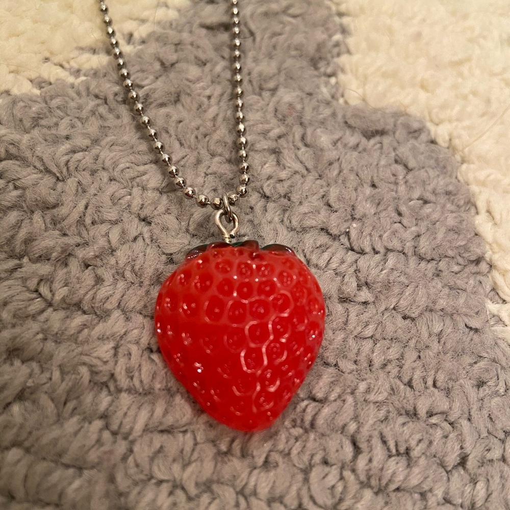 SOLD ON DEPOP Handmade custom strawberry pendant charm necklace